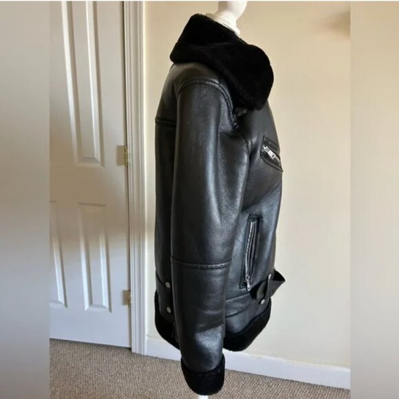 Anthropologie Avec Les Filles Faux Leather Black Pilot Jacket size S - Picture 5 of 12